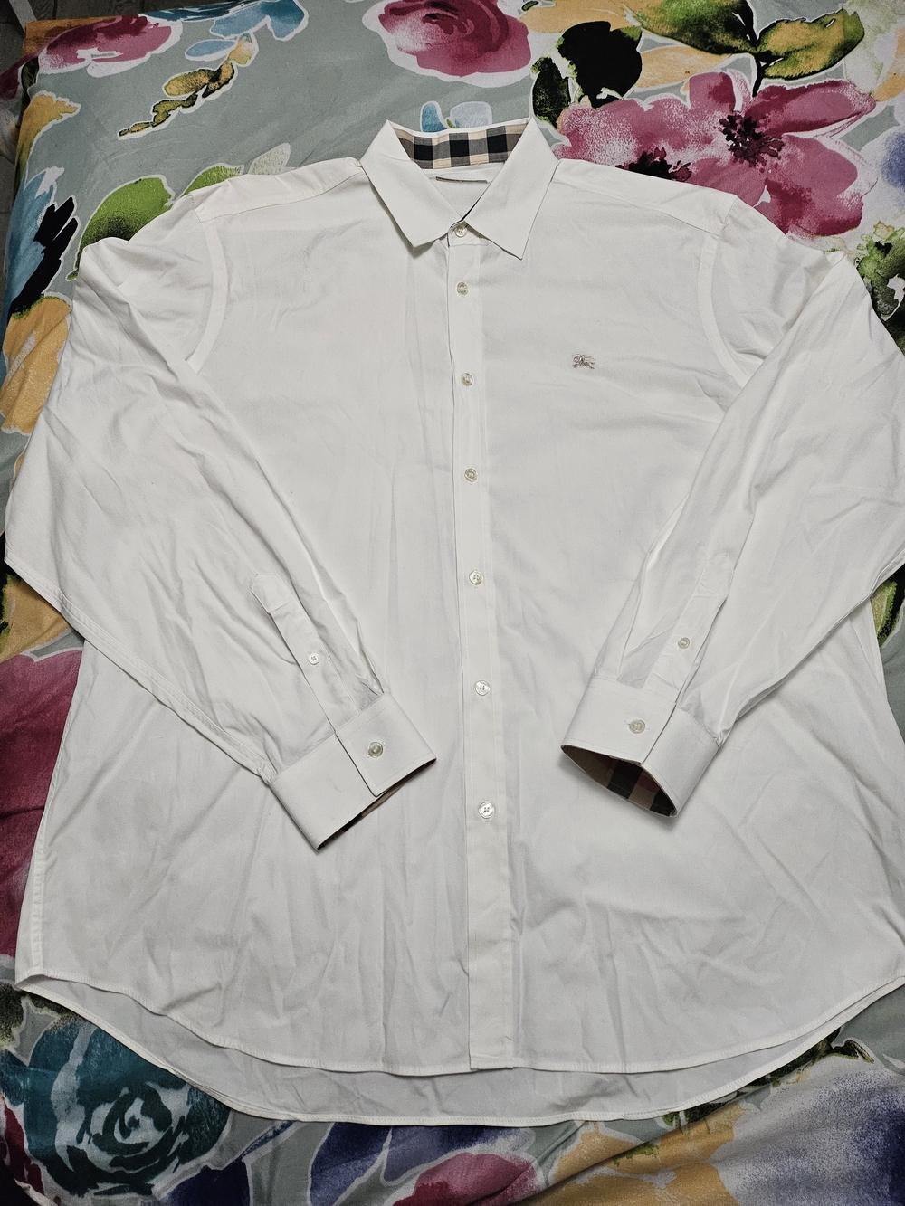 Burberry White Long Sleeve Dress Shirt with Nova Check Trim
